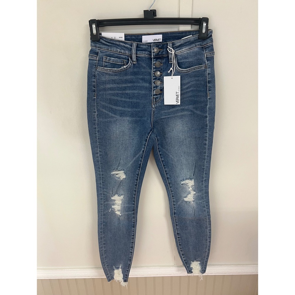 Vervet Haylie High Rise Skinny Distressed Jeans Blue Medium Wash Size 28 NWT